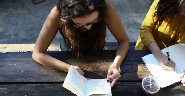 Vocational training students reading