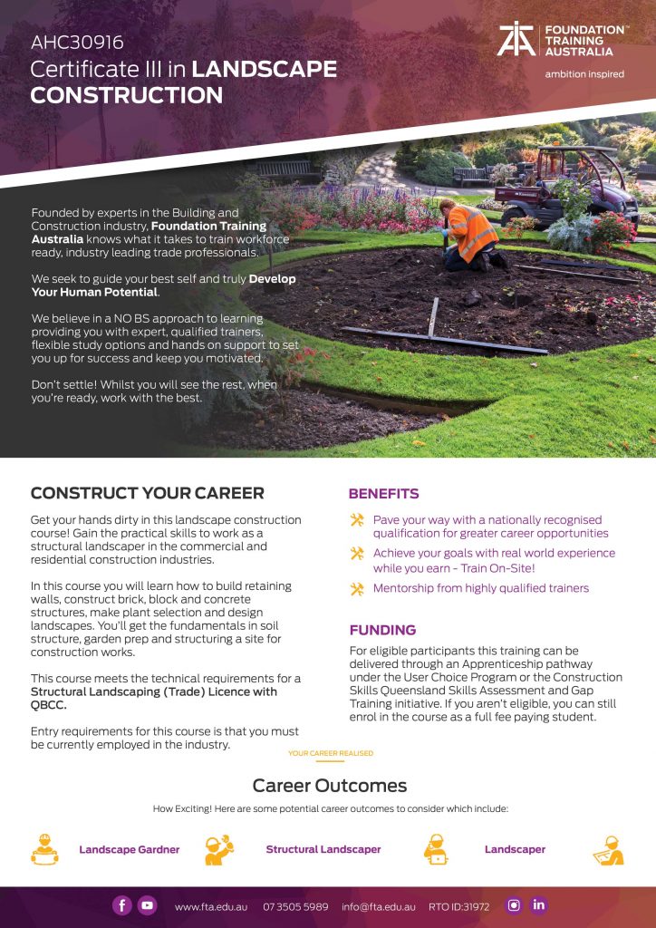 Certificate III in Landscape Construction Foundation Training Australia
